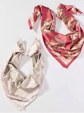 Trending! Anthropologie Classic Scarf Set of 2 (28”) Bag Neck Hair NWT